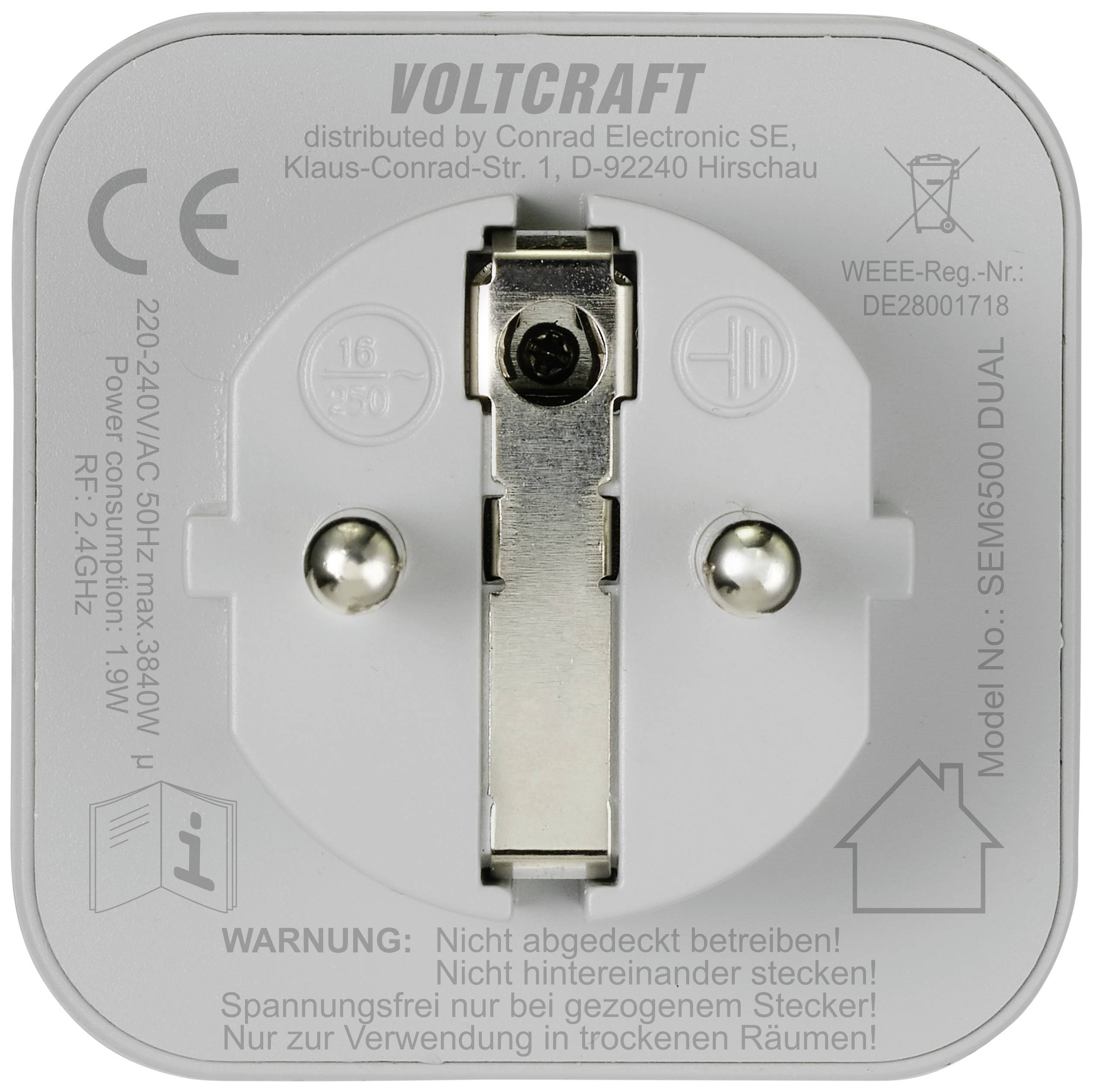 VOLTCRAFT SEM6500 DUAL Energy consumption meter + wireless socket, Data export mode, Data logger, Energy cost calculator, TRMS
