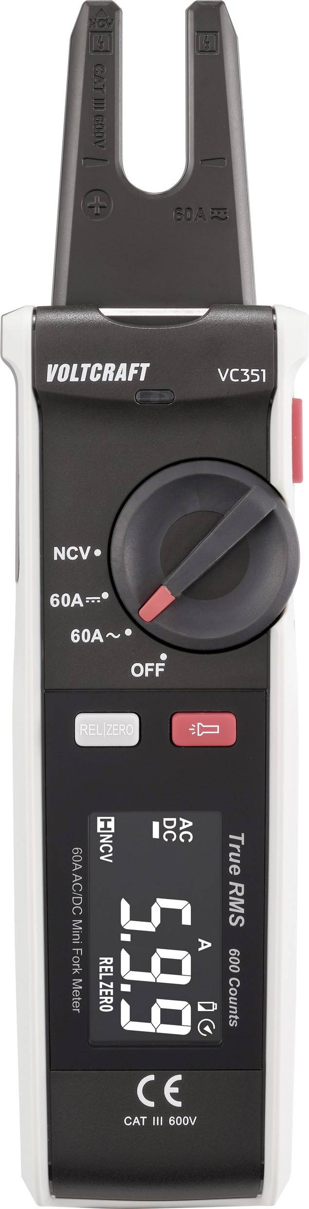 Digital electricity meter with display, rotary dial and non-contact voltage detection. Model: Voltcraft VC351.