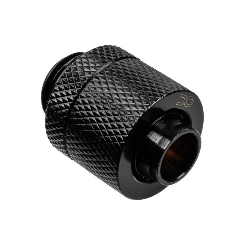 A black metal knurled screw with a round profile, commonly used for pipe or hose connections.