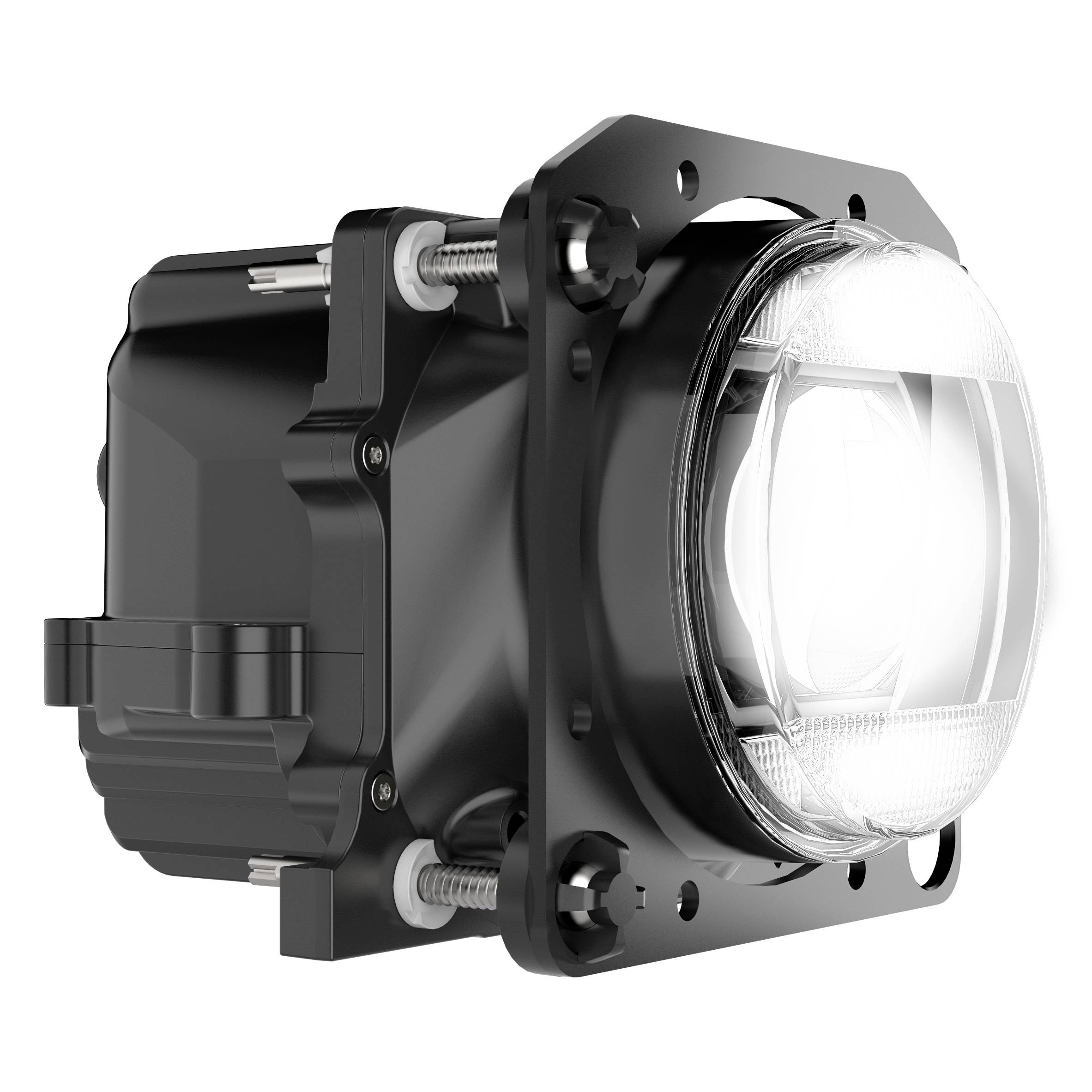 A rectangular, mounted LED floodlight in a black housing, with a clear glass dome, shown from the side.