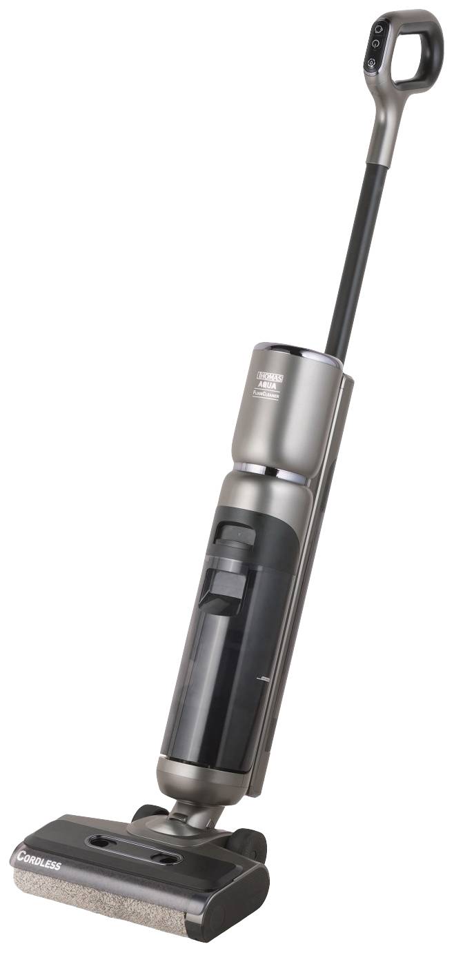 A grey, cordless vacuum cleaner with a long, slender design and modern look, ideal for easy floor cleaning around the home.