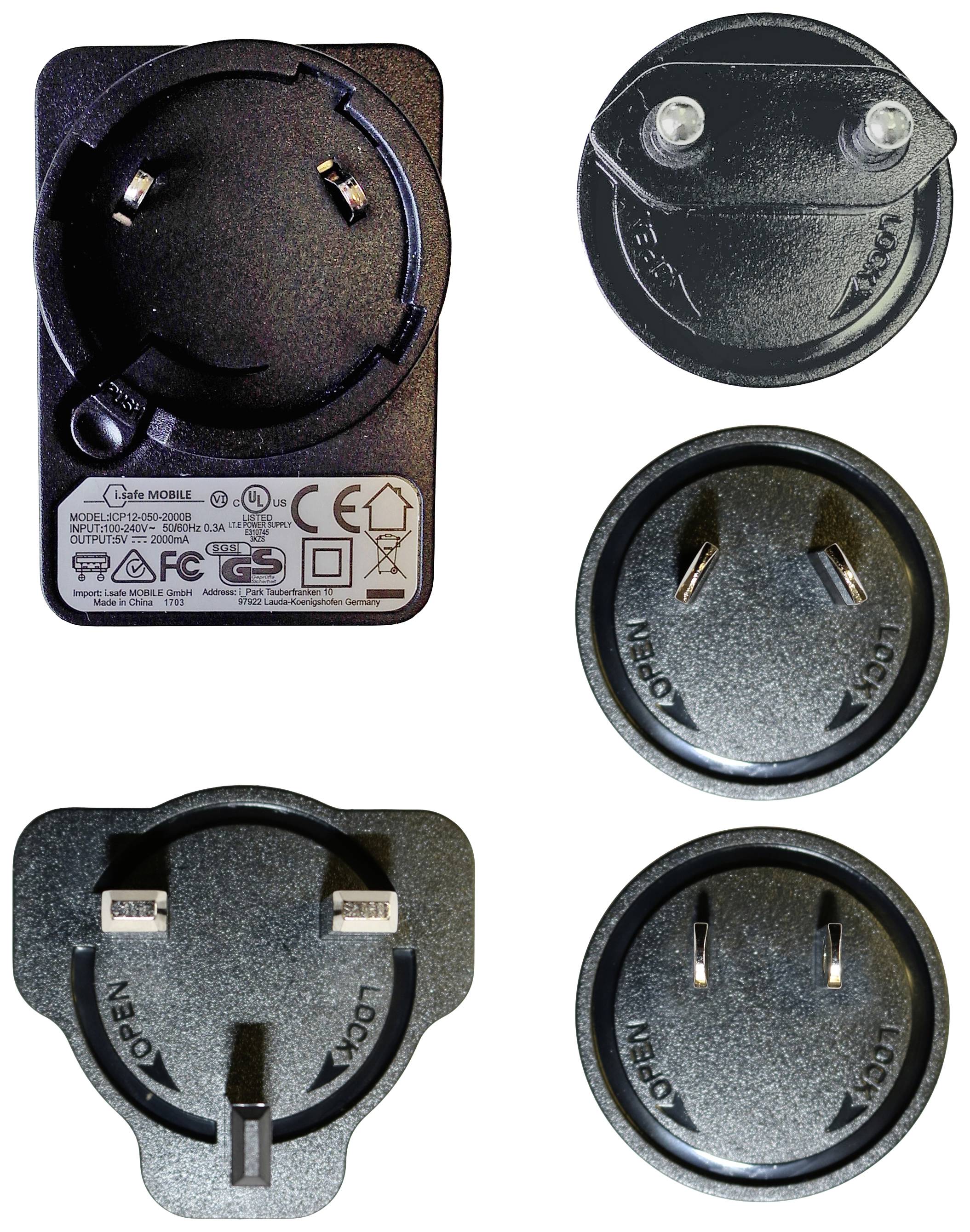 iSafe MOBILE Ladeset international (Adapter EU,UK,US,AU) USB charger 1x USB-A Black incl. Europe adapter, incl. UK adapter, incl