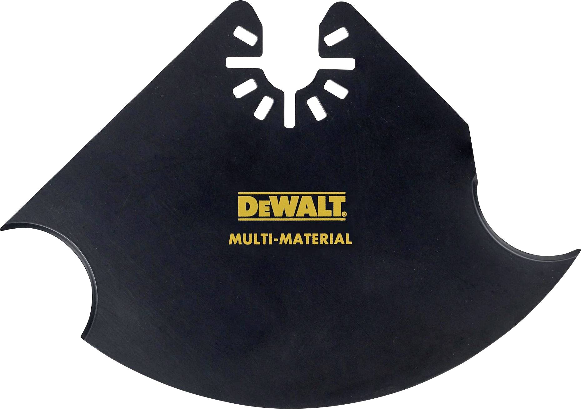 Black and yellow DeWalt saw blade disc, labelled 'Multi-Material'.