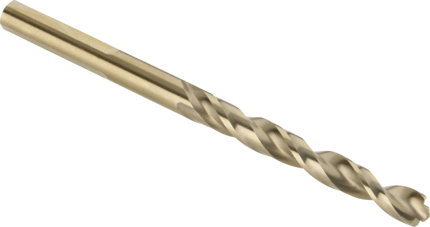 Metal drill bit with a spiral cutting edge and cylindrical shank, suitable for drilling into metal surfaces.