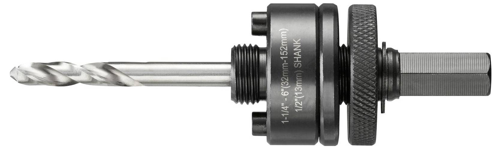 Drill crown adaptor with spiral drill bit and hexagonal shank, suitable for precise drilling in various materials.