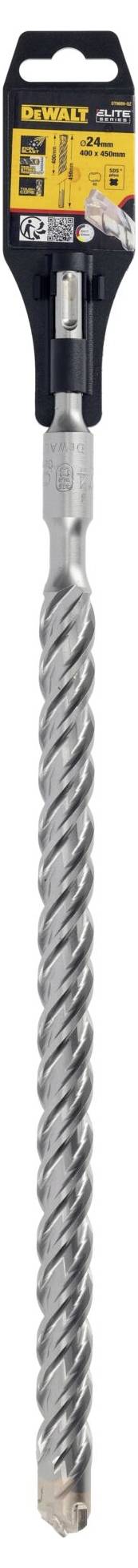 DeWalt SDS-Max concrete drill bit, with double-helix design for efficient drilling.