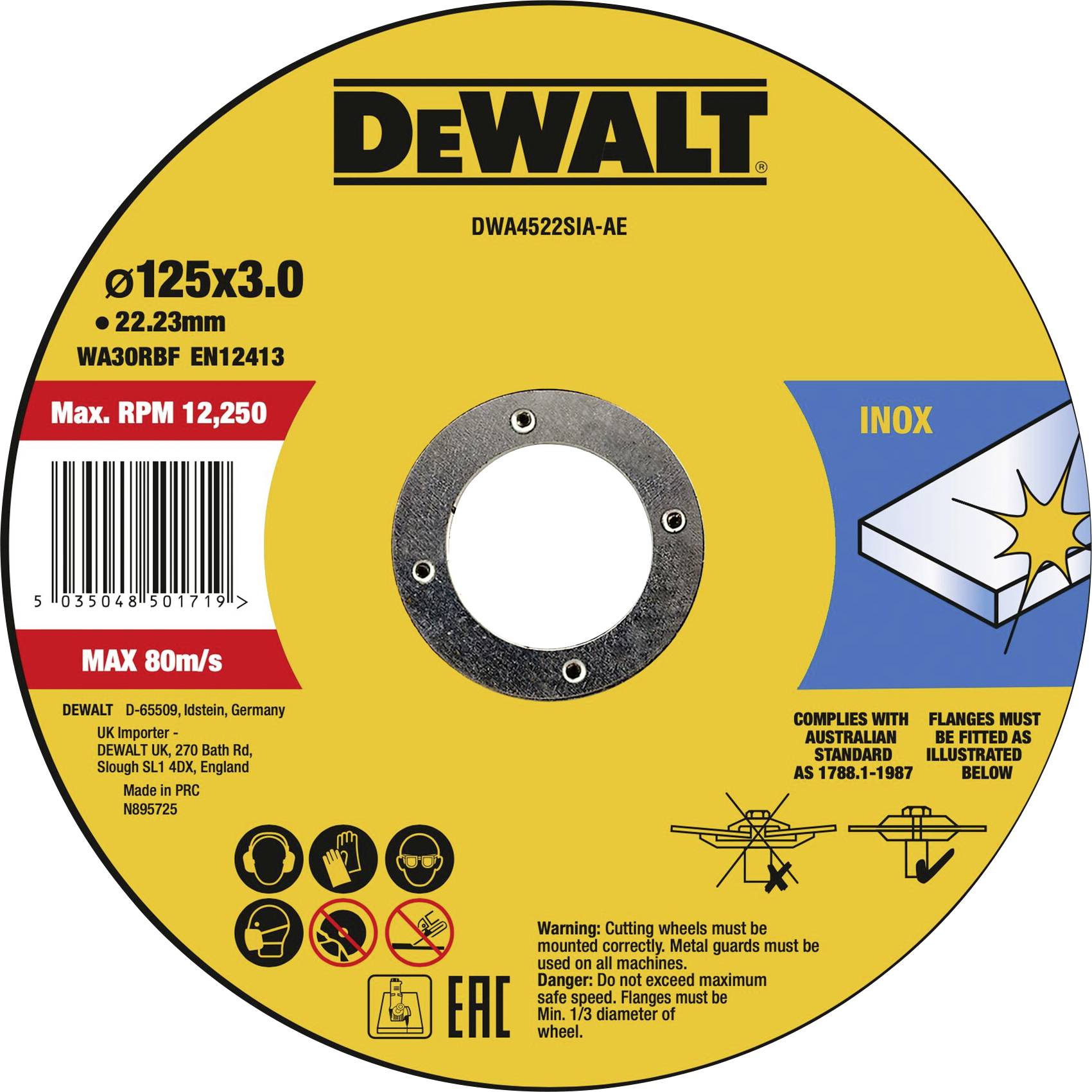 DEWALT DWA4522SIA-AE Cutting disc 125 mm Metal, Stainless steel, Iron