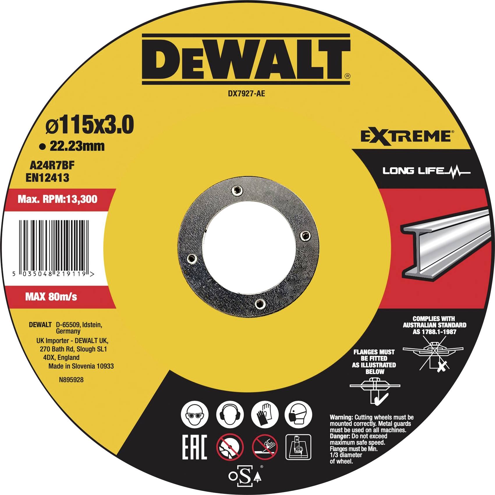 DEWALT DX7927-AE Cutting disc 115 mm Metal, Stainless steel, Iron