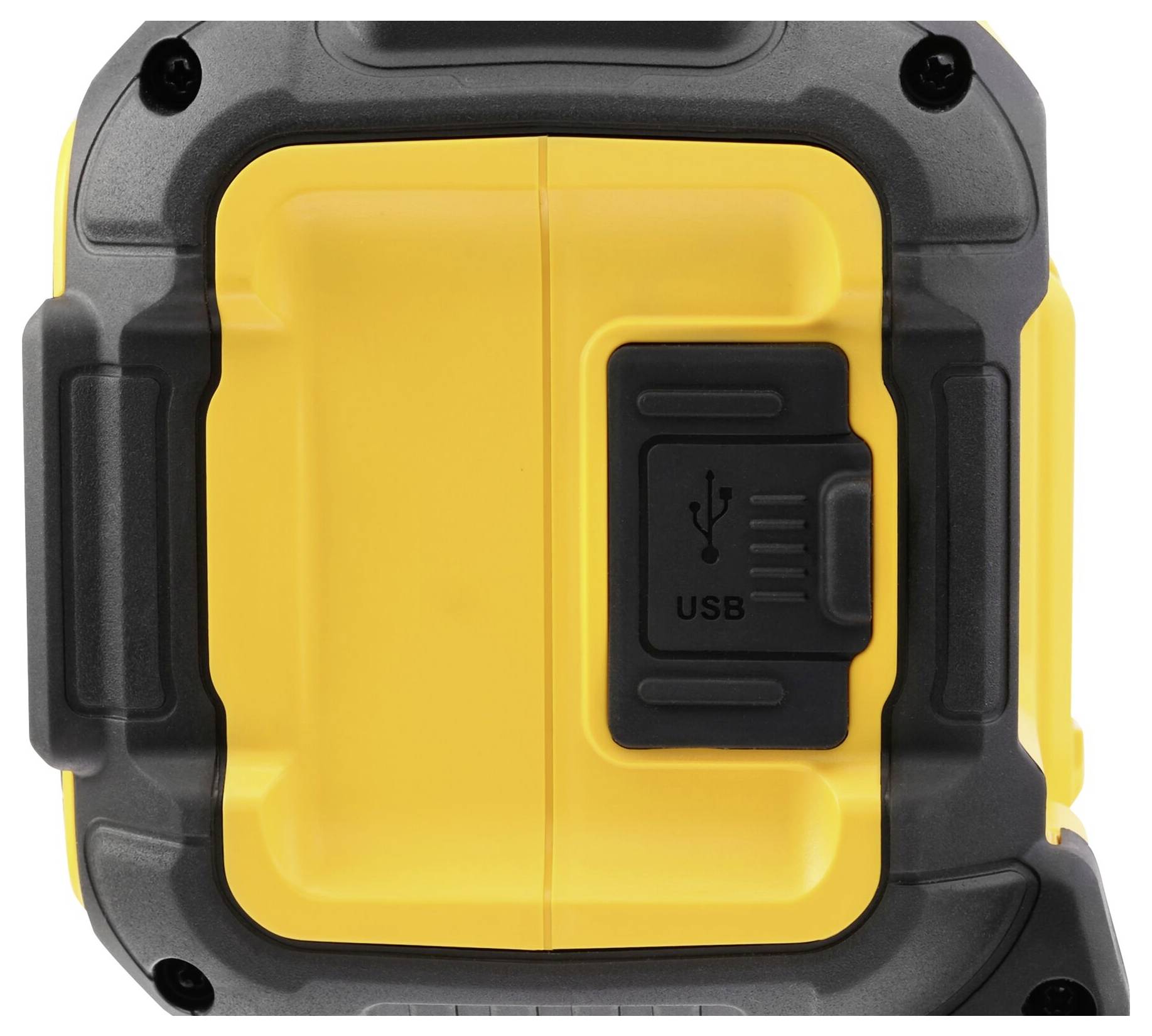 A yellow device with a black USB port, possibly a charger or power source.