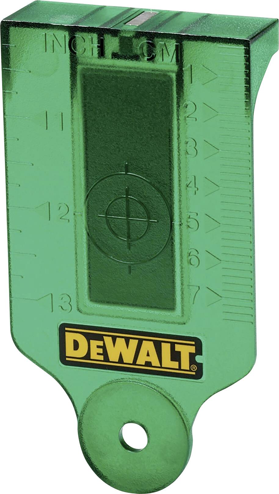 Green wall anchor with measuring scale in inches and centimetres, brand logo at the bottom. Primarily used for construction applications.