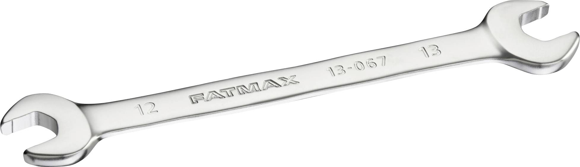 A silver double-ended spanner with sizes '12' and '13', with 'FATMAX' written on it.