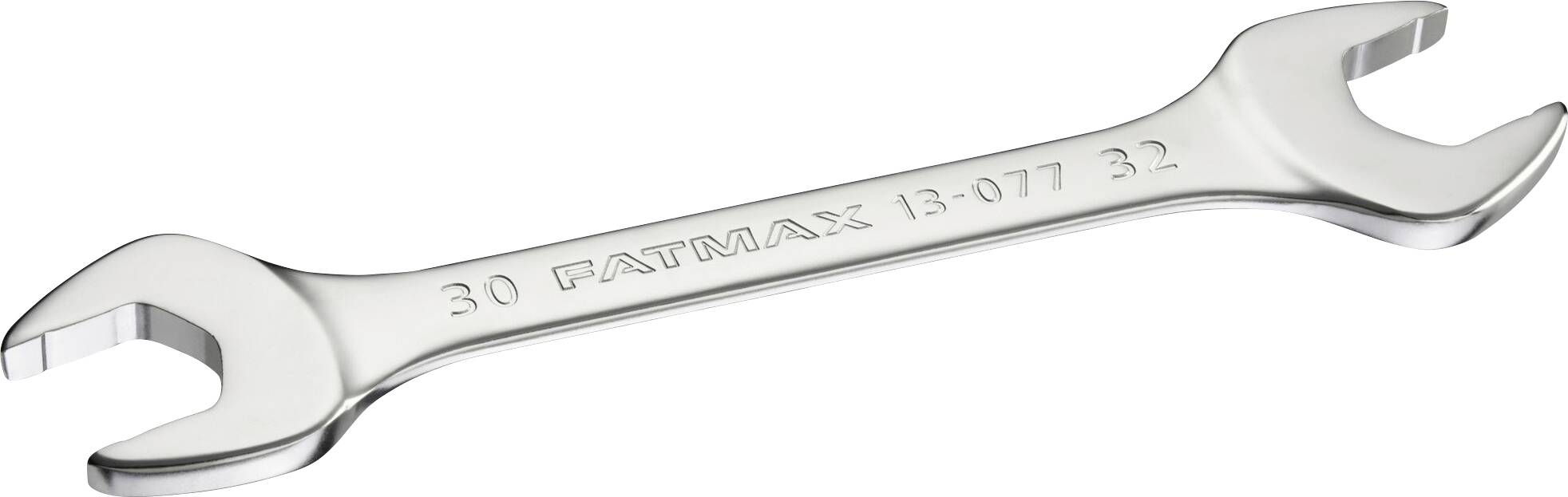 A silver spanner with two open ends. On the handle it reads '30 FATMAX 13-077 32'.