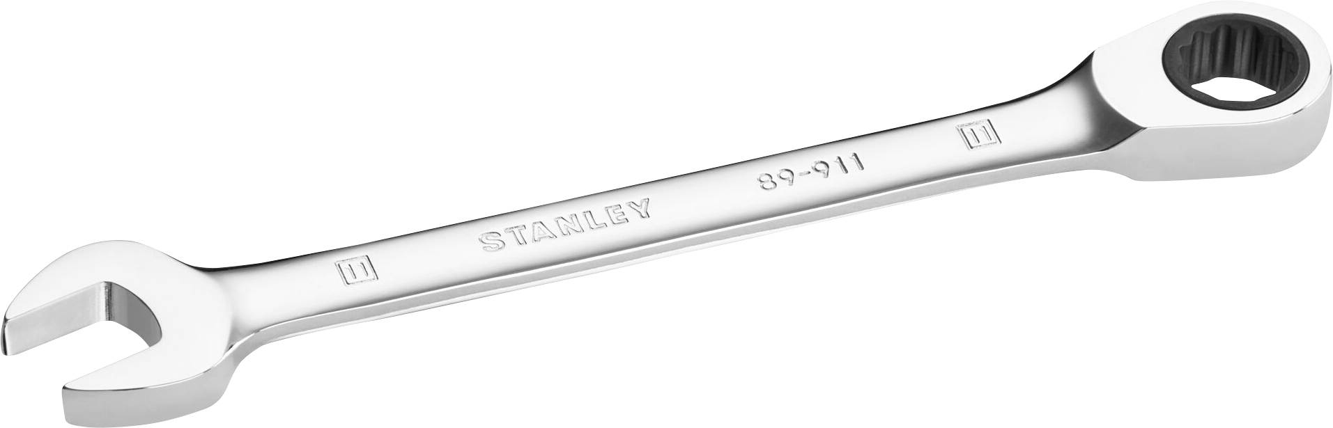 A silver-coloured spanner with an open and closed ring end, suitable for DIY tasks.