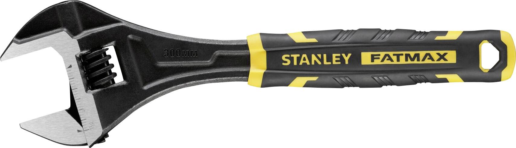 Adjustable spanner with a black handle and yellow accents, 'Stanley Fatmax' brand name on the handle.