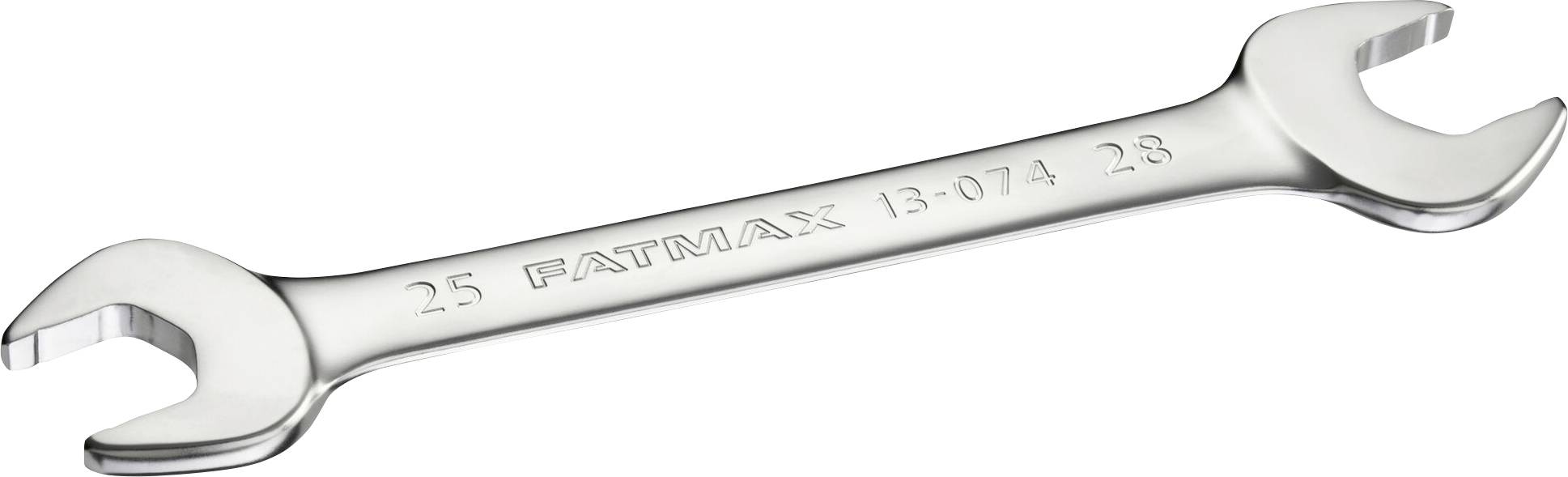 Metal spanner with the printed numbers '25' and '28' and the inscription 'FATMAX 13-074'.