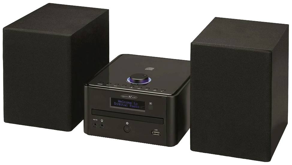 Reflexion HIF79DAB Audio system DAB+, FM, MP3, CD, AUX, USB, Bluetooth, Incl. remote control, Incl. speaker box Black