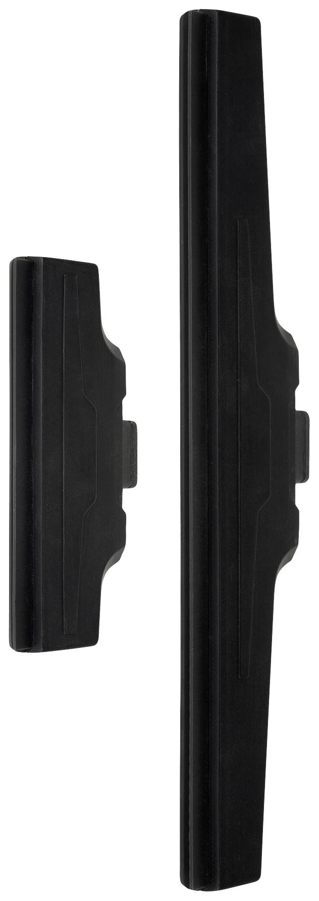 Two black, rectangular plastic casings of different sizes, lying side by side.