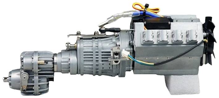 Transmission of a vehicle made of metal, showing details of mechanics and electronics, emphasising industrial construction and technology deployment.
