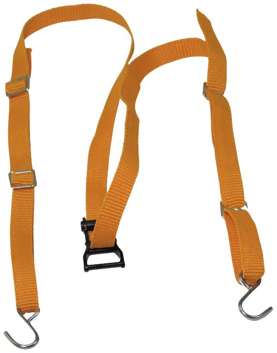 An orange tension strap with a hook and buckle, used for securing objects.