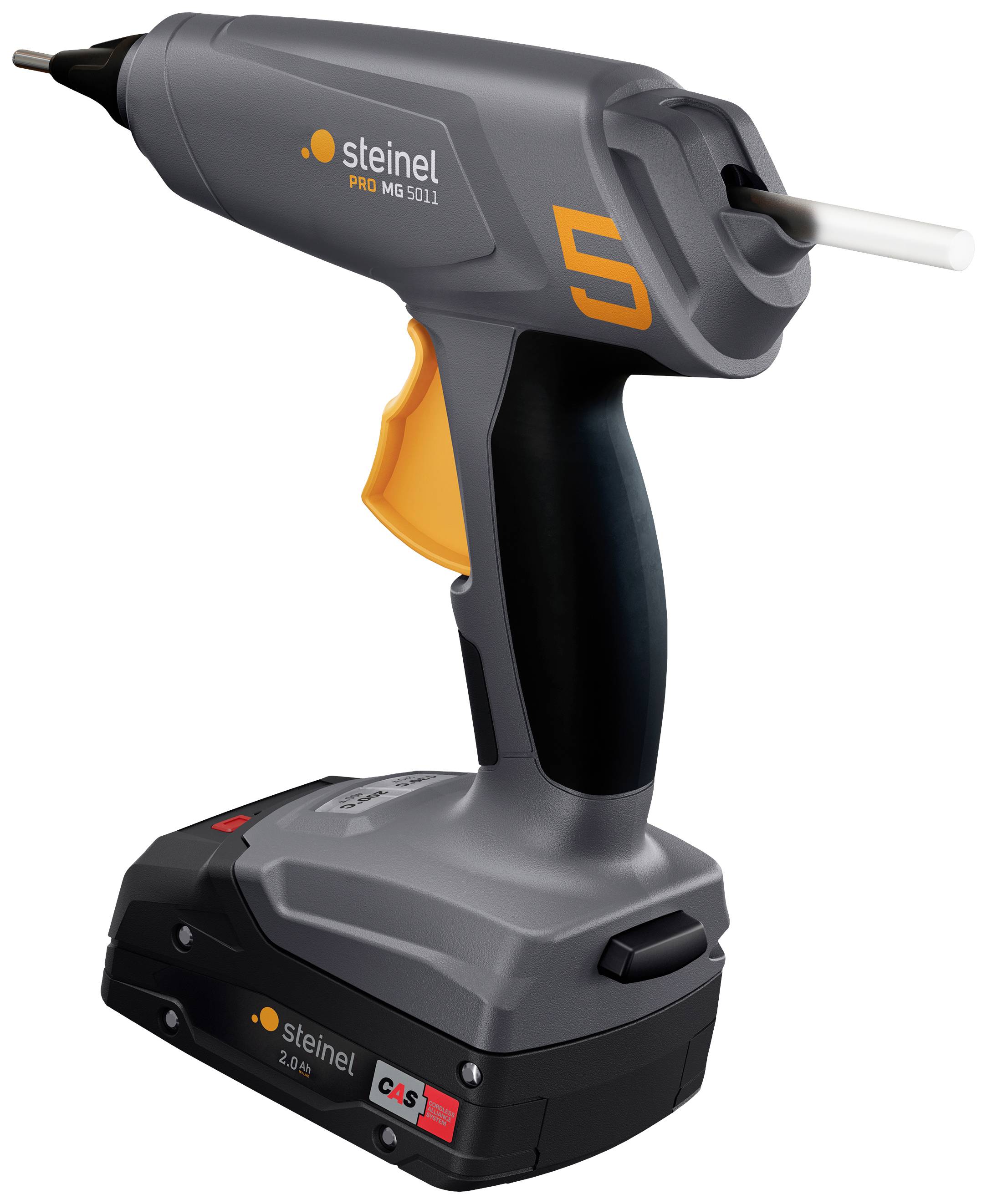 Hot glue gun by Steinel, model 'PRO MG 5011', grey-orange, corded with a wide grip and prominent '5' marking.