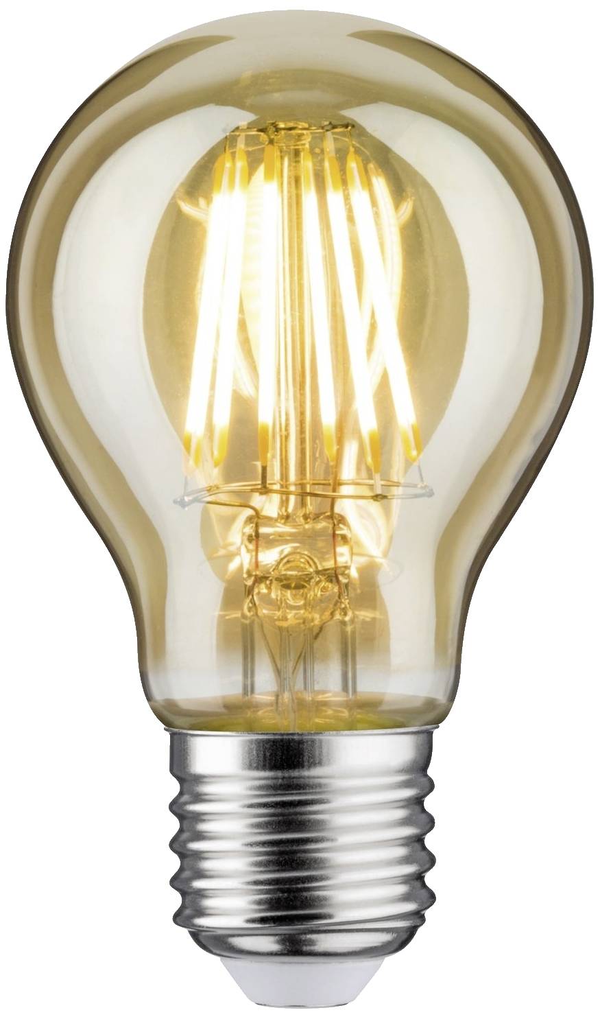 A lit lightbulb with a visible filament.