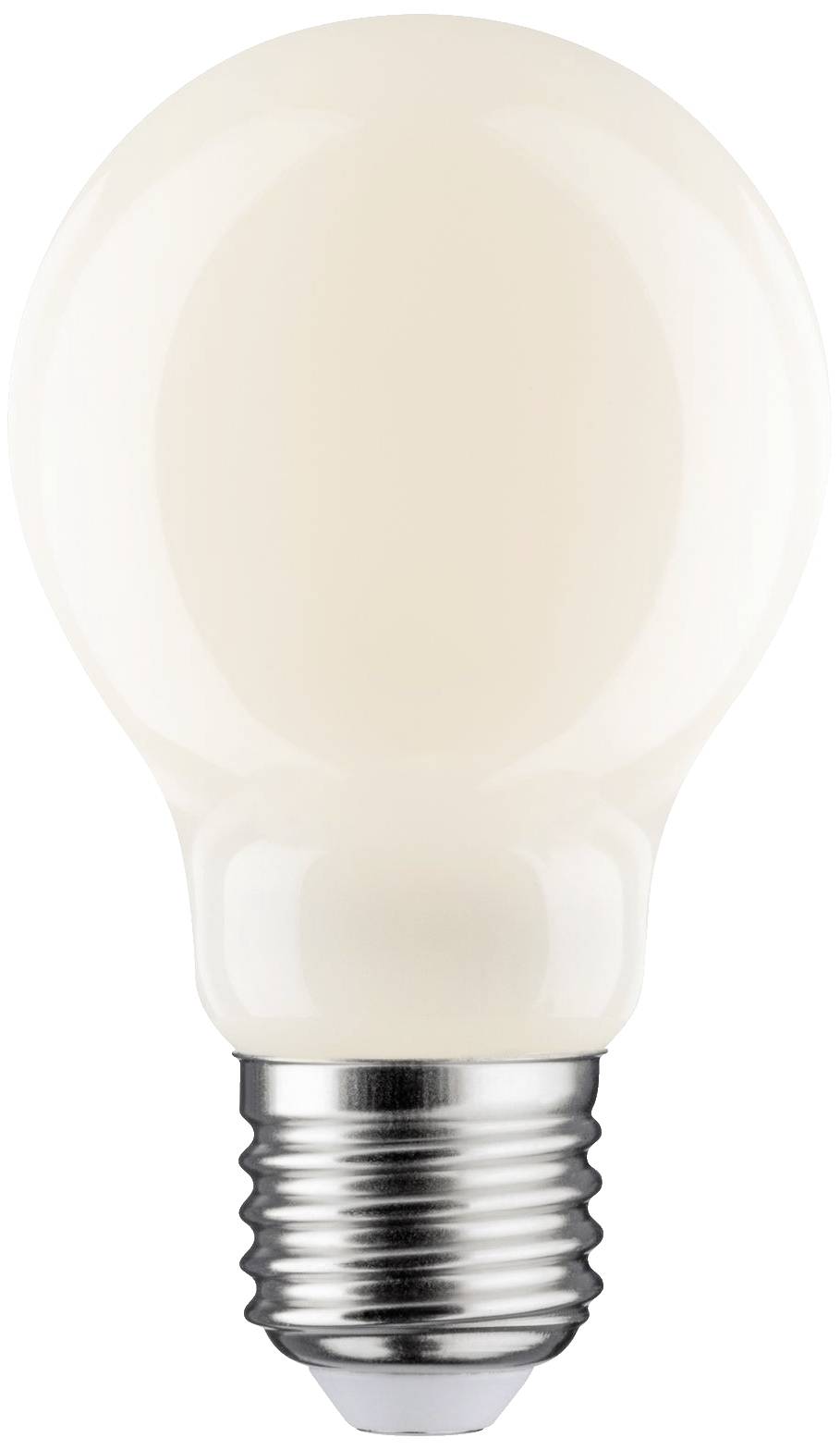 White light bulb with E27 Edison screw fitting, set against a white background.