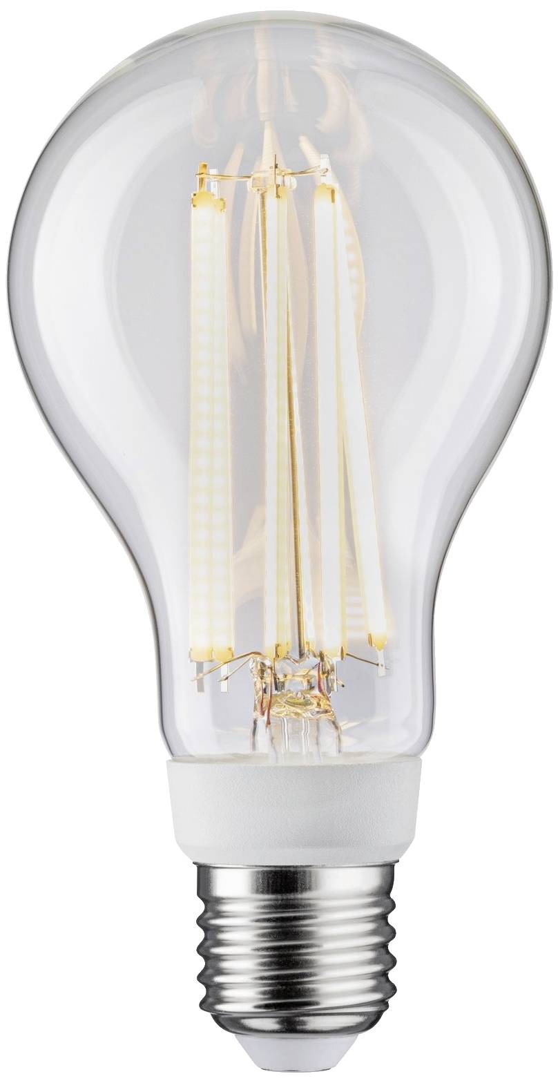 A clear light bulb with visible filaments, shown against a white background.