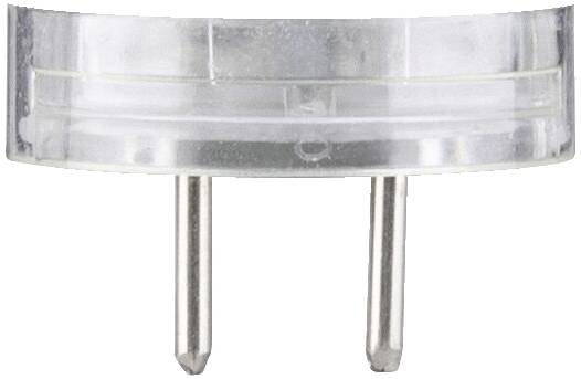 Two silver metal pins protruding from a transparent, circular piece of plastic.