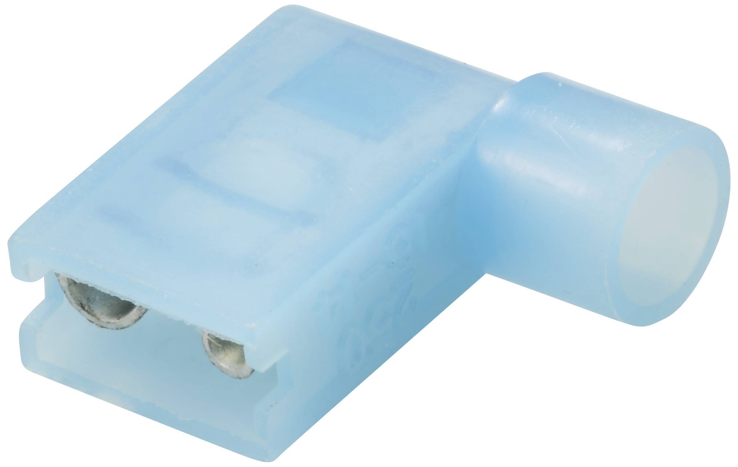 A blue electrical flat connector with insulation, suitable for connecting electrical cables.