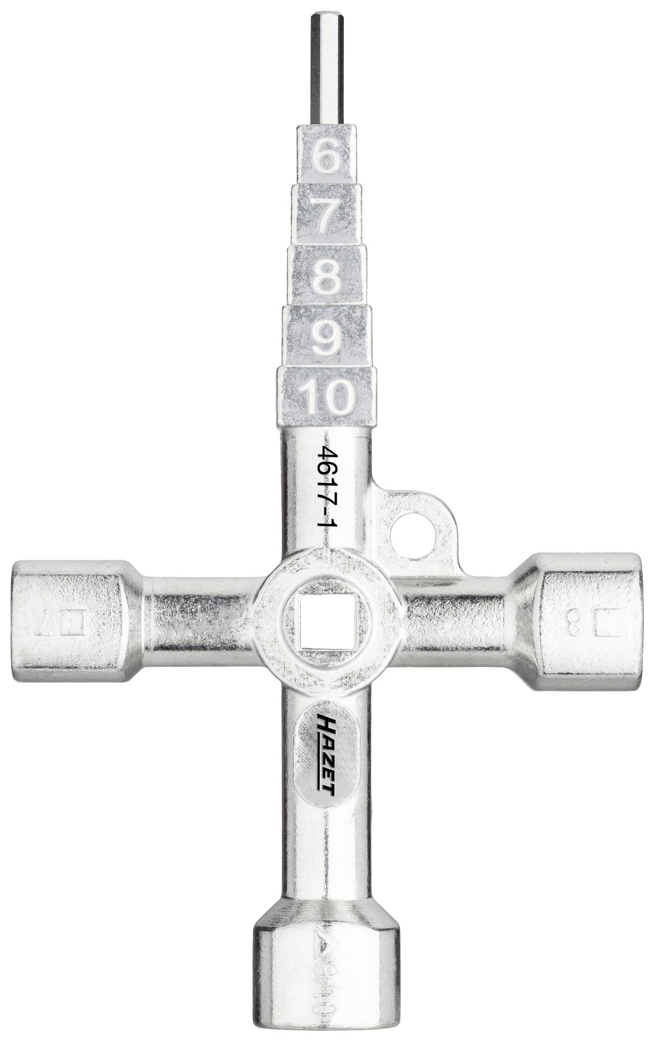 A cross spanner with a round shape, various socket sizes, and metal surface, for use in craftwork applications.