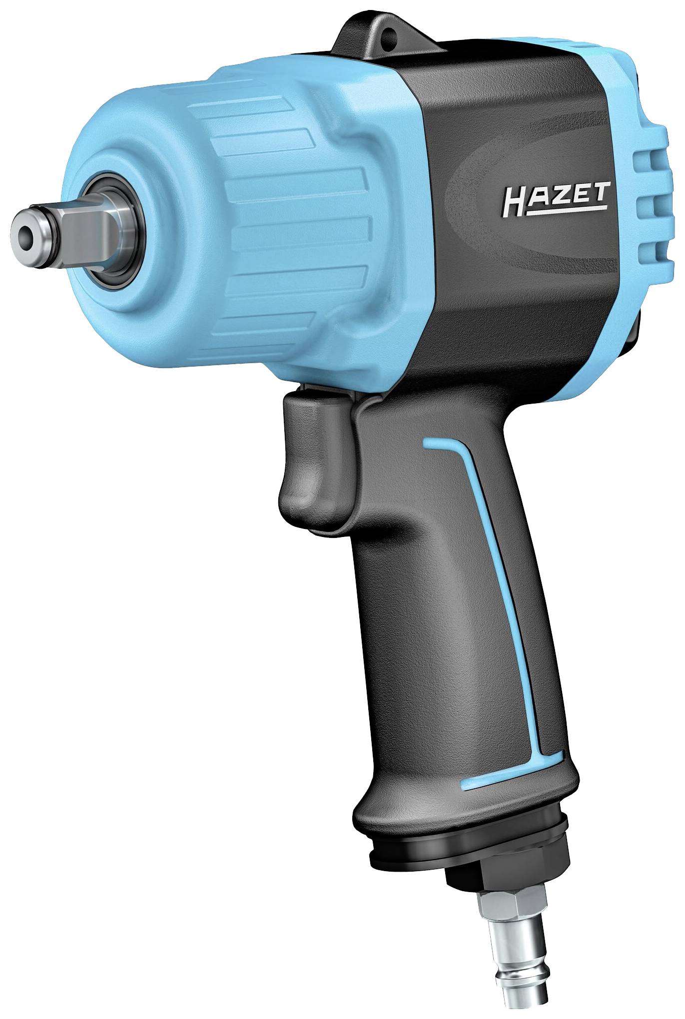 Pneumatic impact driver with a blue-black casing and ergonomic handle, designed for rapid loosening and tightening of screws.