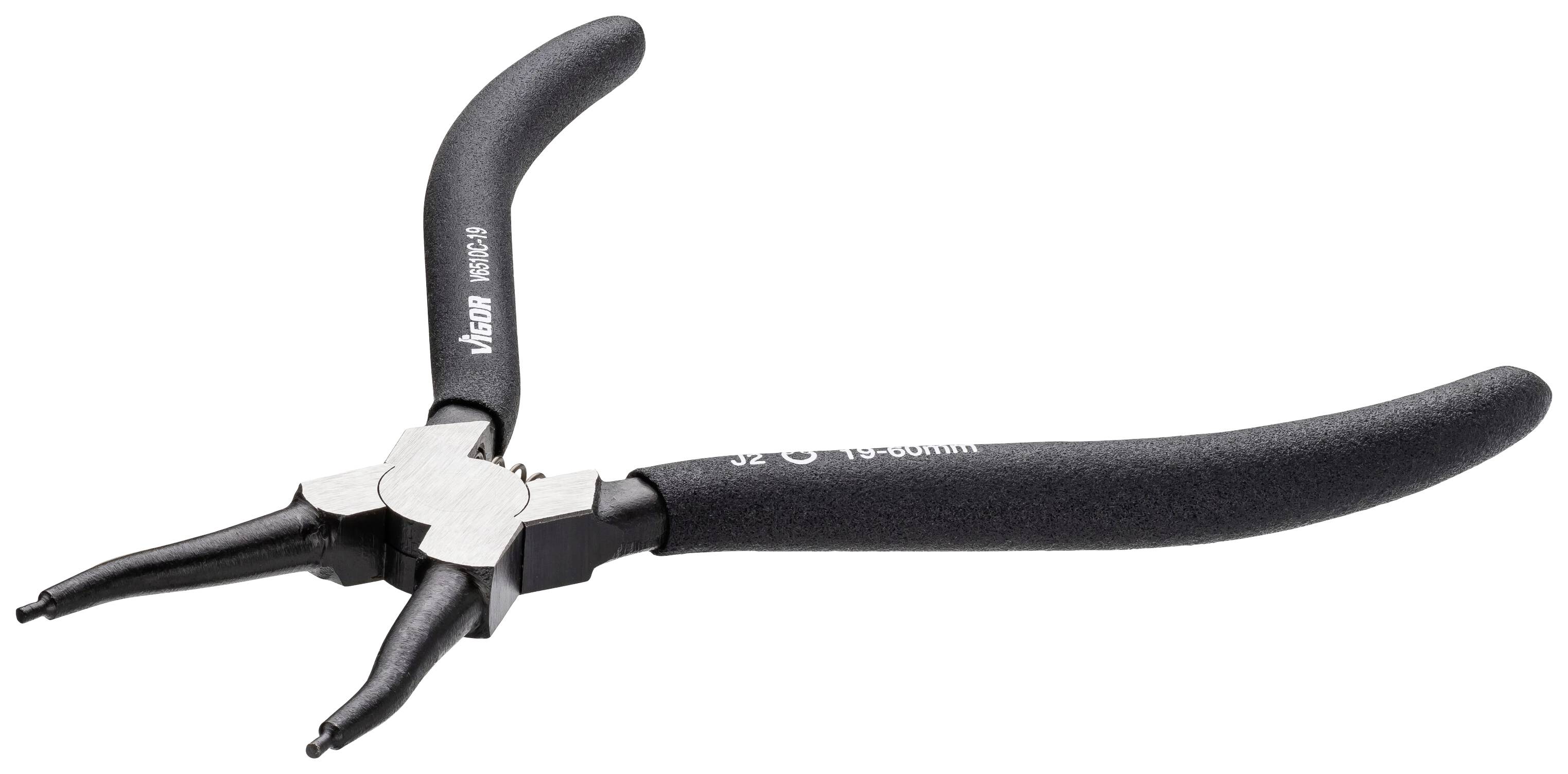 A black pointed pliers with two long handles and narrow tips, suitable for precision work.