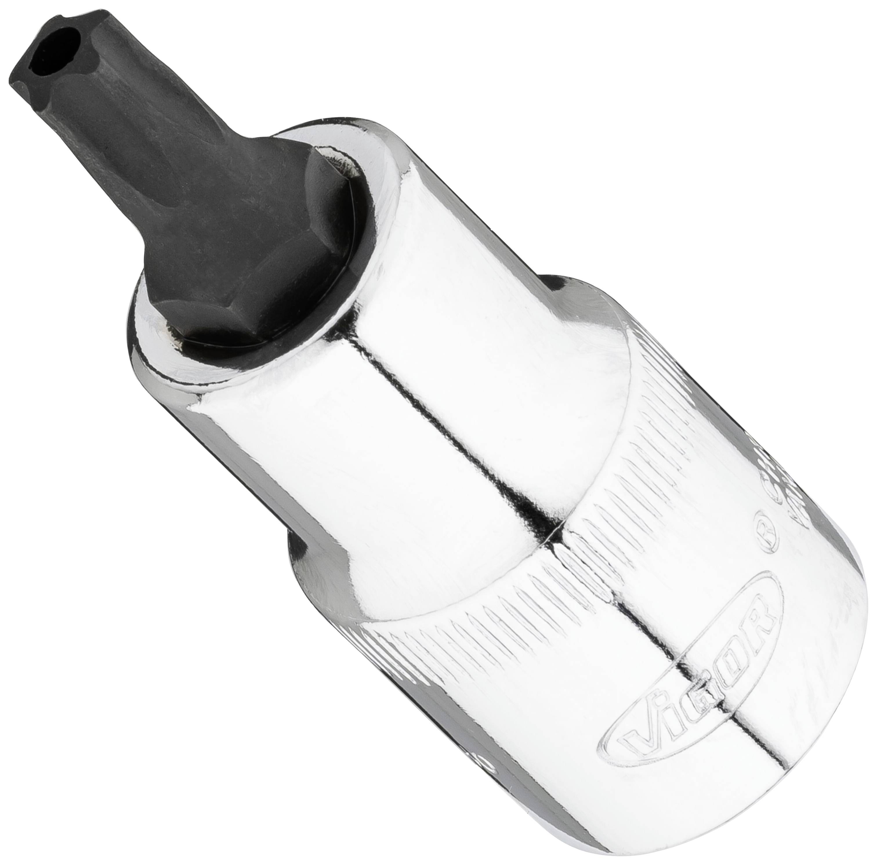 A silver tool with a black tip, suitable for specialised screw connections.