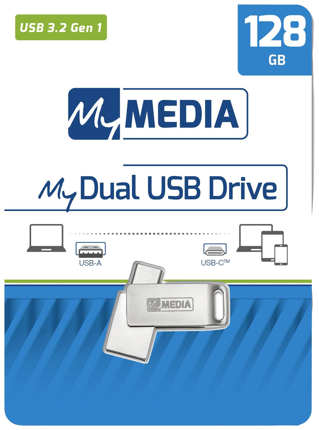 MyMEDIA My Dual USB 3.2 Gen 1 /USB C Drive 128GB USB stick 128 GB Silver 69271 USB A (USB 3.2 1st gen), USB C®