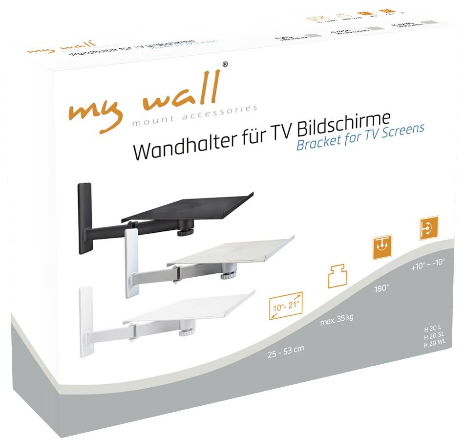 My Wall H20WL Speaker wall mount Rotatable, Swivelling Distance to wall (max.): 615 mm White 1 pc(s)