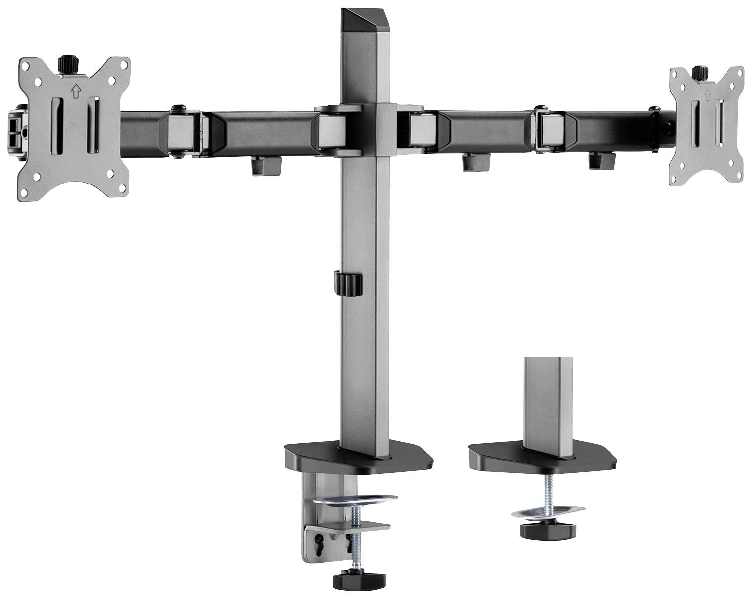 Dual Metal Monitor Mount with Two Adjustable Arms for Computer Screens. Includes Desk Mounting Components.