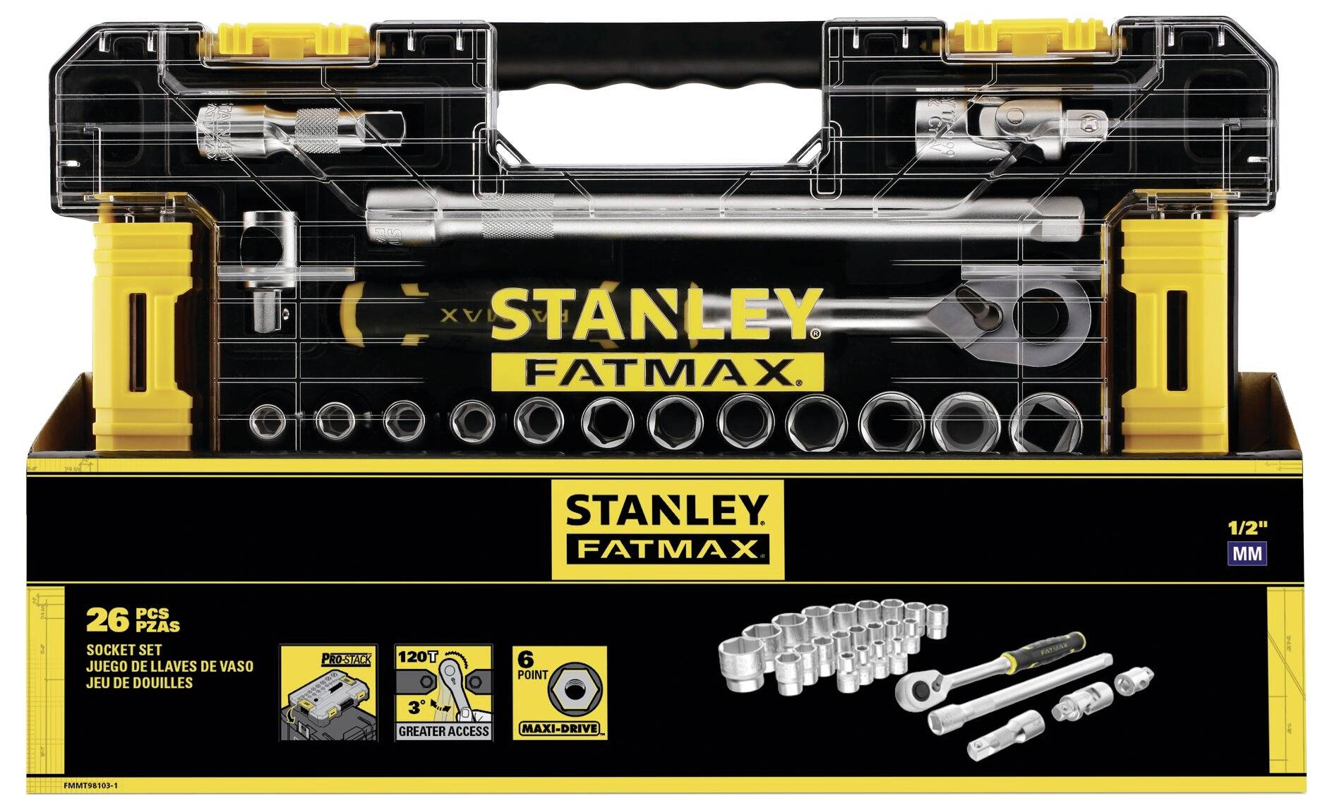 'Stanley Fatmax' 26-piece Tool Set in a Clear Box. Includes Socket Wrenches, Ratchet and Extensions.