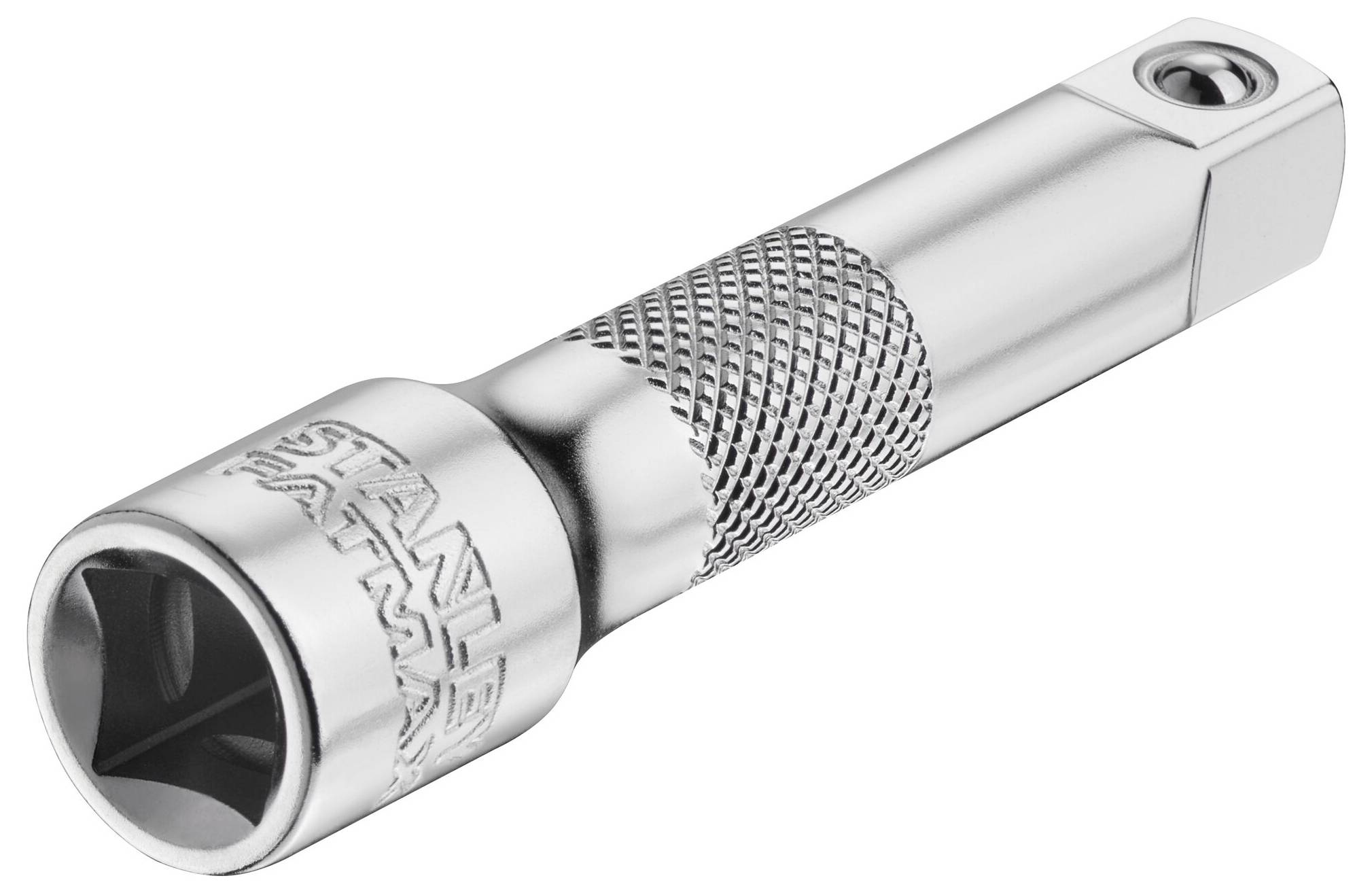 A silver spark plug adapter with a knurled handle and square drive. Suitable for use with ratchets and socket spanners.