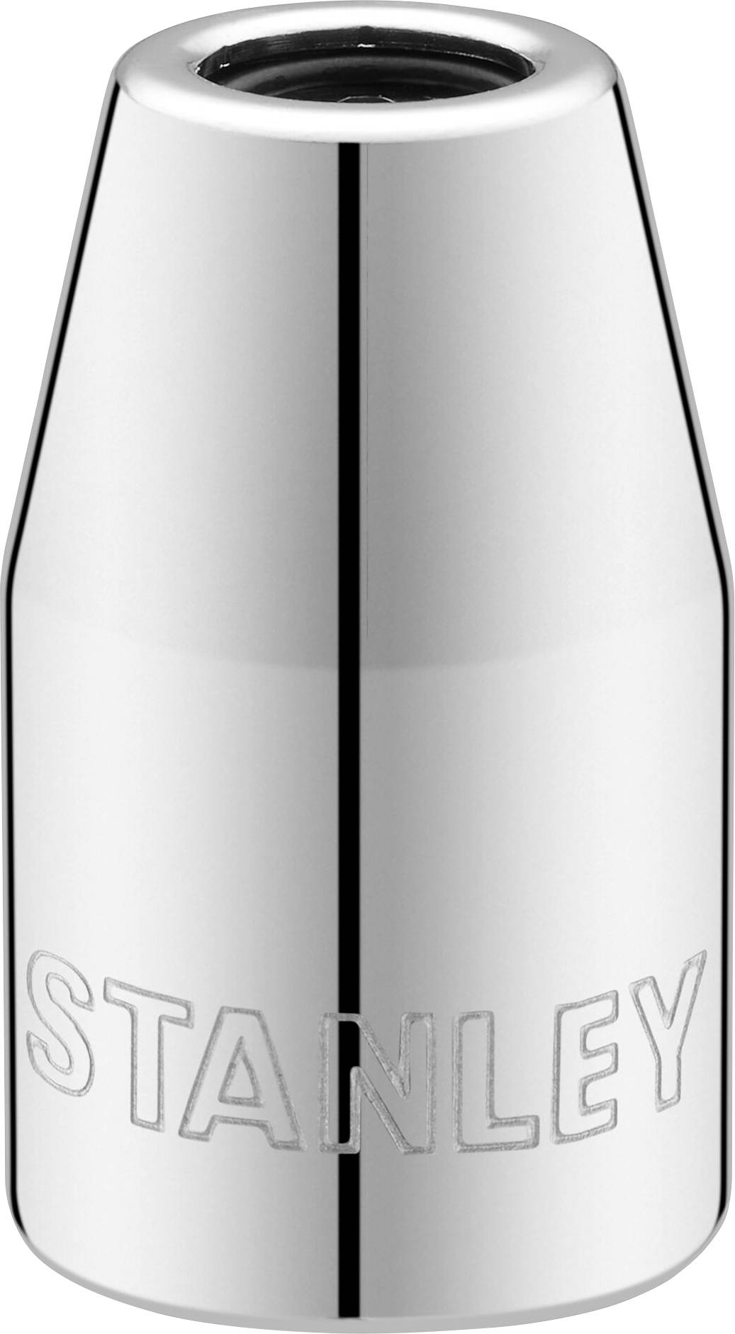 Metal sleeve with the inscription 'Stanley', cylindrical shape, polished surface.