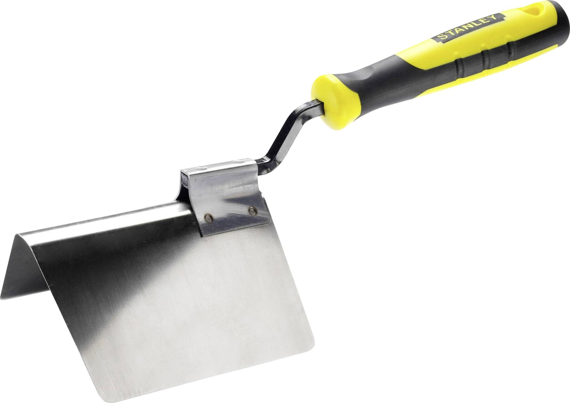 A smooth metal trowel with a plastic handle, suitable for construction work or renovations.