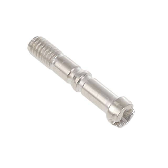 A silver metal screw with thread and a smooth shaft on a white background.
