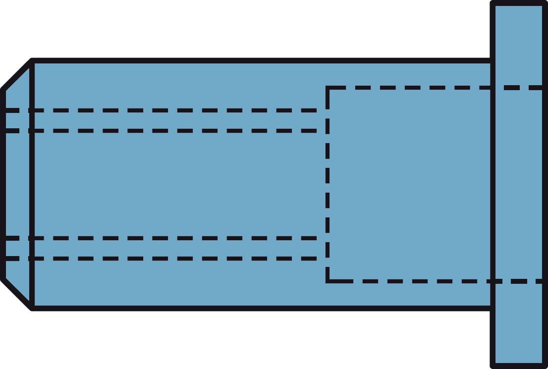 Technical drawing of a cylinder with longitudinal cross-section, in a blue tone, showing detailed internal structure and cutting lines.
