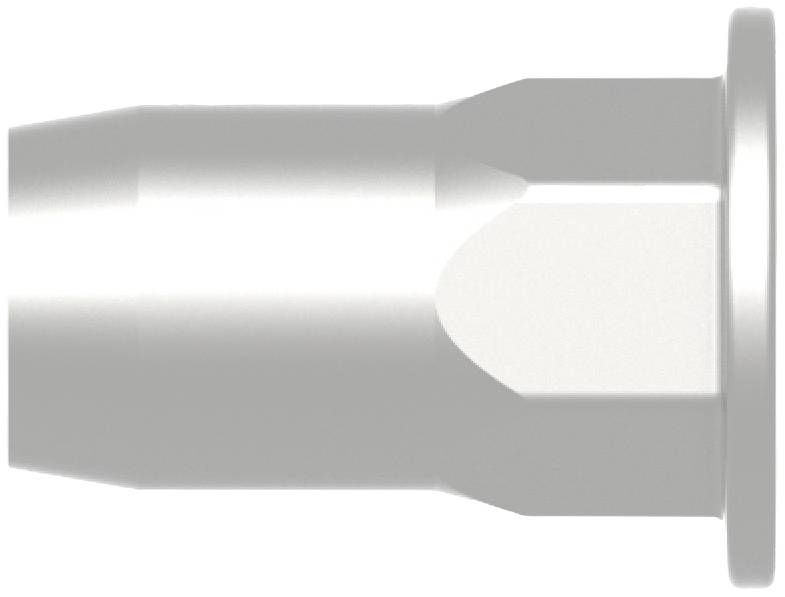 Metallic component in a cylindrical, stepped design with a hexagonal section and smooth surface, shown from the side.