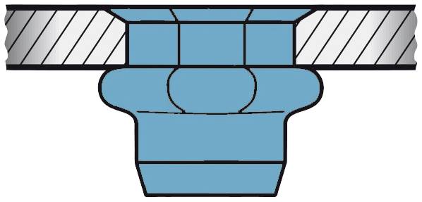 Diagram of a blue sealing profile in cross-section. Shows the placement of the seal between two metal components.