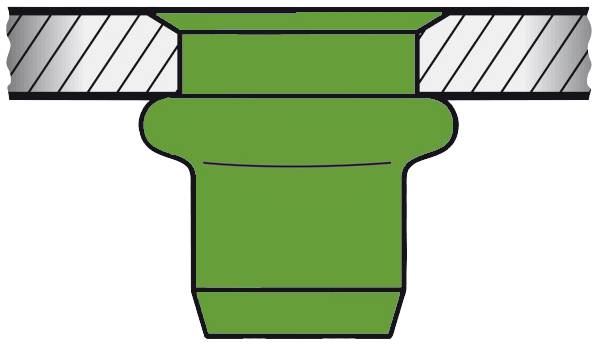 Cross-section of a green seal in a joint between two metal components, showing the installation and shape of the seal.