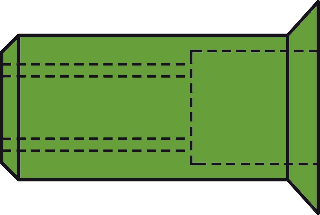 A flat, rectangular paper layout with black lines and dotted lines for cutting out and folding into a box or packaging.
