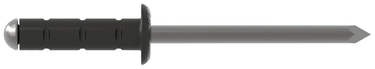 A black wall plug with a metal nail, commonly used for fixing materials to walls.