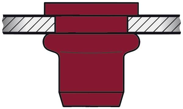 Technical drawing of a valve in red with cross-section view. Shows details of the internal structure and sealing mechanisms.