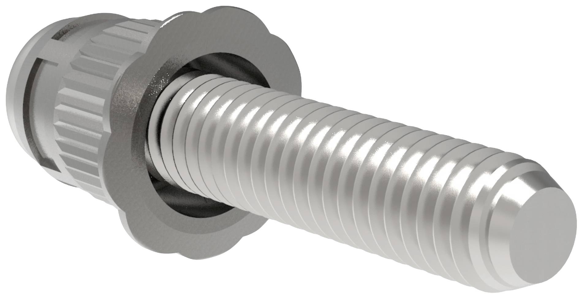 Metal screw with a knurled head and external thread. It is used for fastening in machines and construction structures.