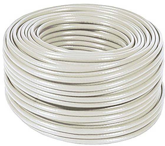 A large, white cable reel, tightly wound and arranged in circular layers.